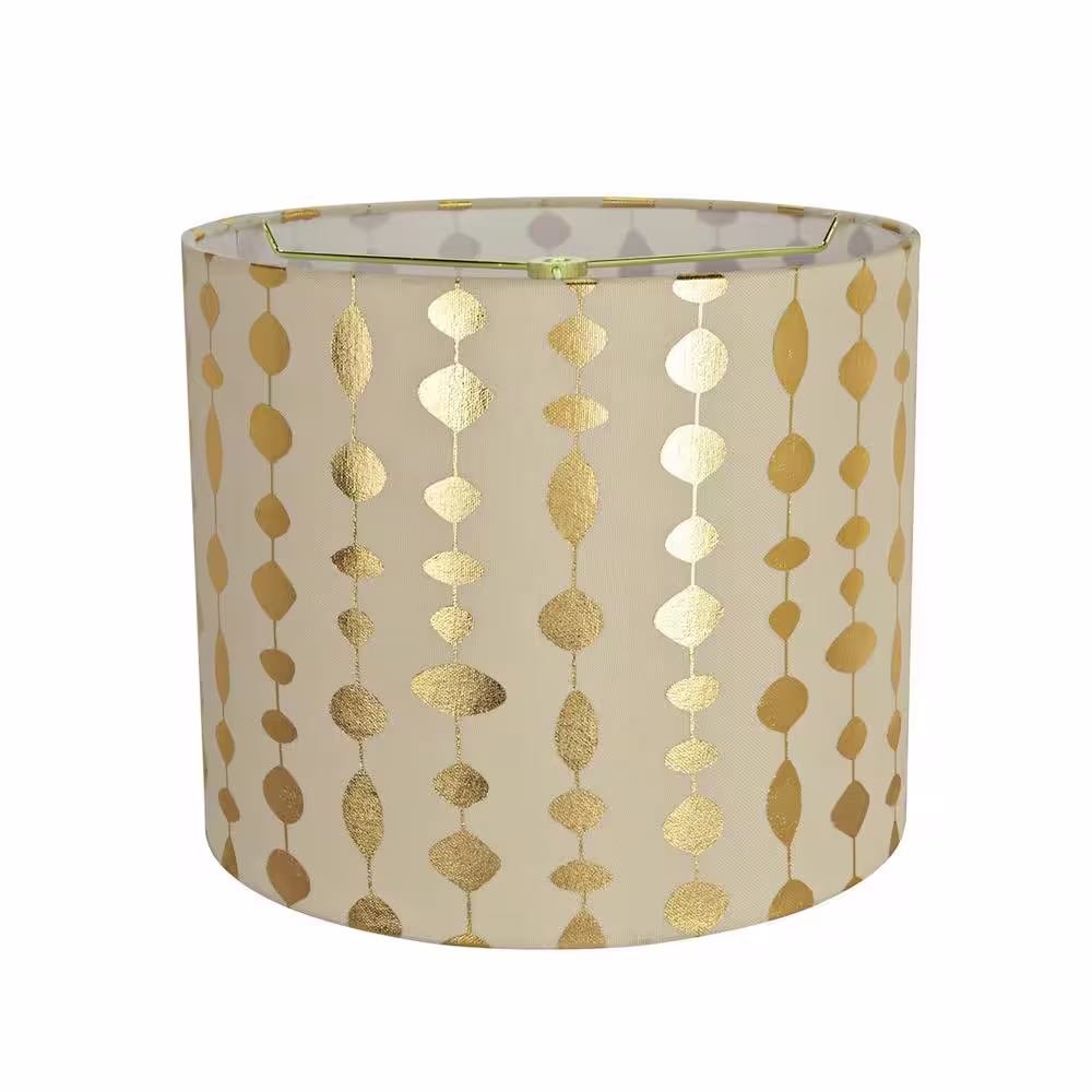 Aspen Creative Corporation 12 in. x 10 in. Beige and Gold Print Drum/Cylinder Lamp Shade