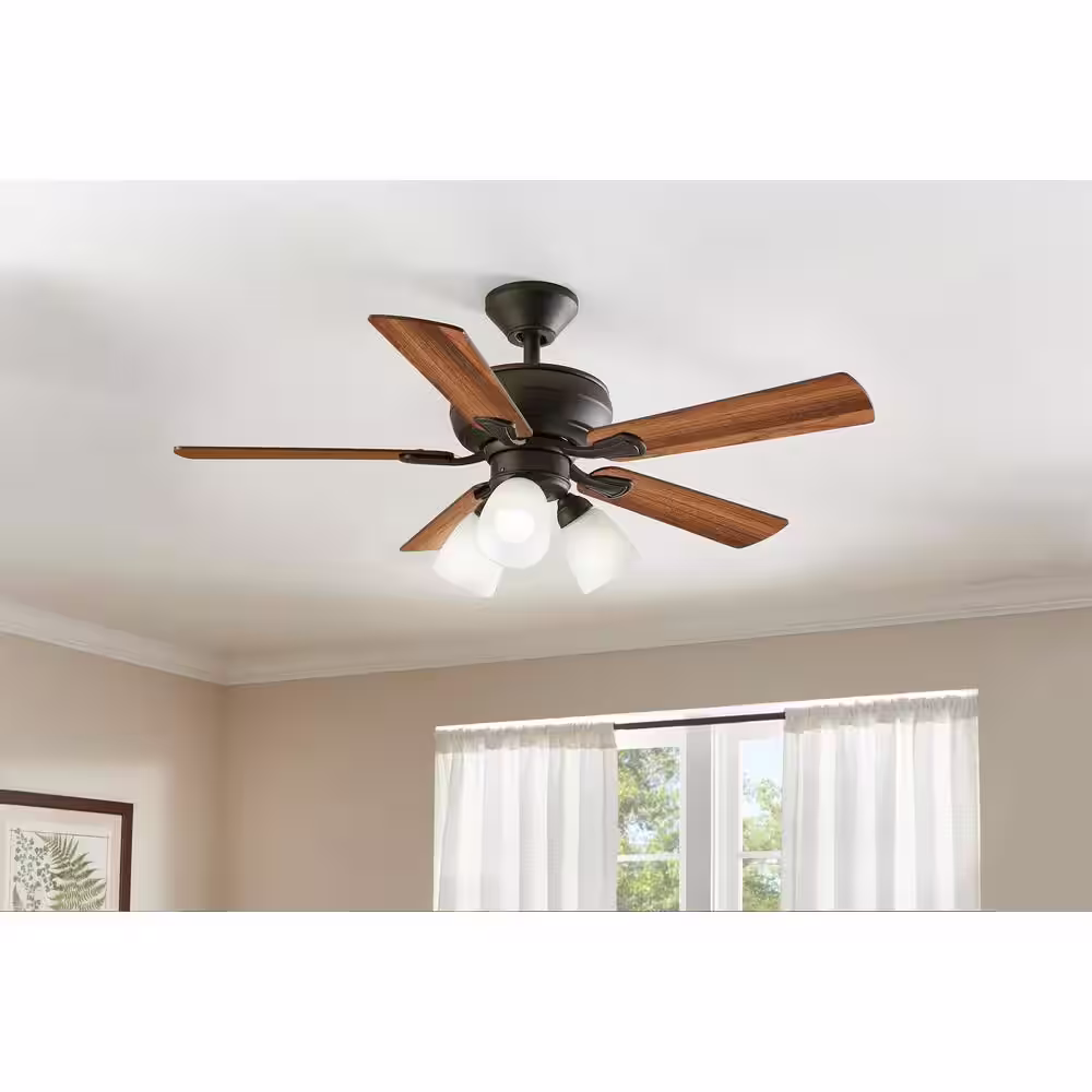Hampton Bay Riley 44 in. Indoor LED Matte Black Downrod Ceiling Fan with 5 Reversible Blades, Light Kit and Remote Control Included