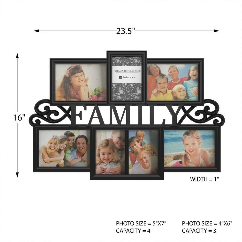 Lavish Home 7-Opening 4 in. x 6 in. and 5 in. x 7 in. Family Black Picture Frame Collage