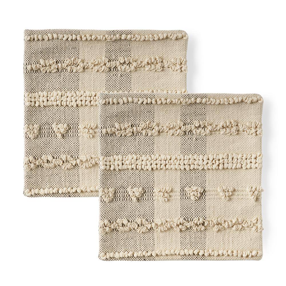 Noble House Blaisedell Natural and Light Grey Geometric Zipper 18 in. x 18 in. Throw Pillow Cover (Set of 2)