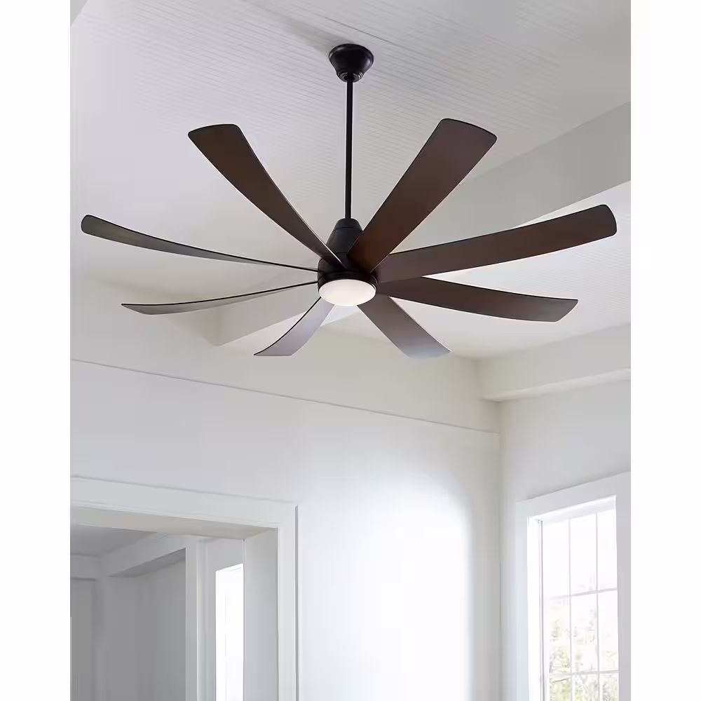 Generation Lighting Kingston 72 in. Integrated LED Indoor/Outdoor Matte Black Ceiling Fan with Dark Walnut Blades with DC Motor and Remote