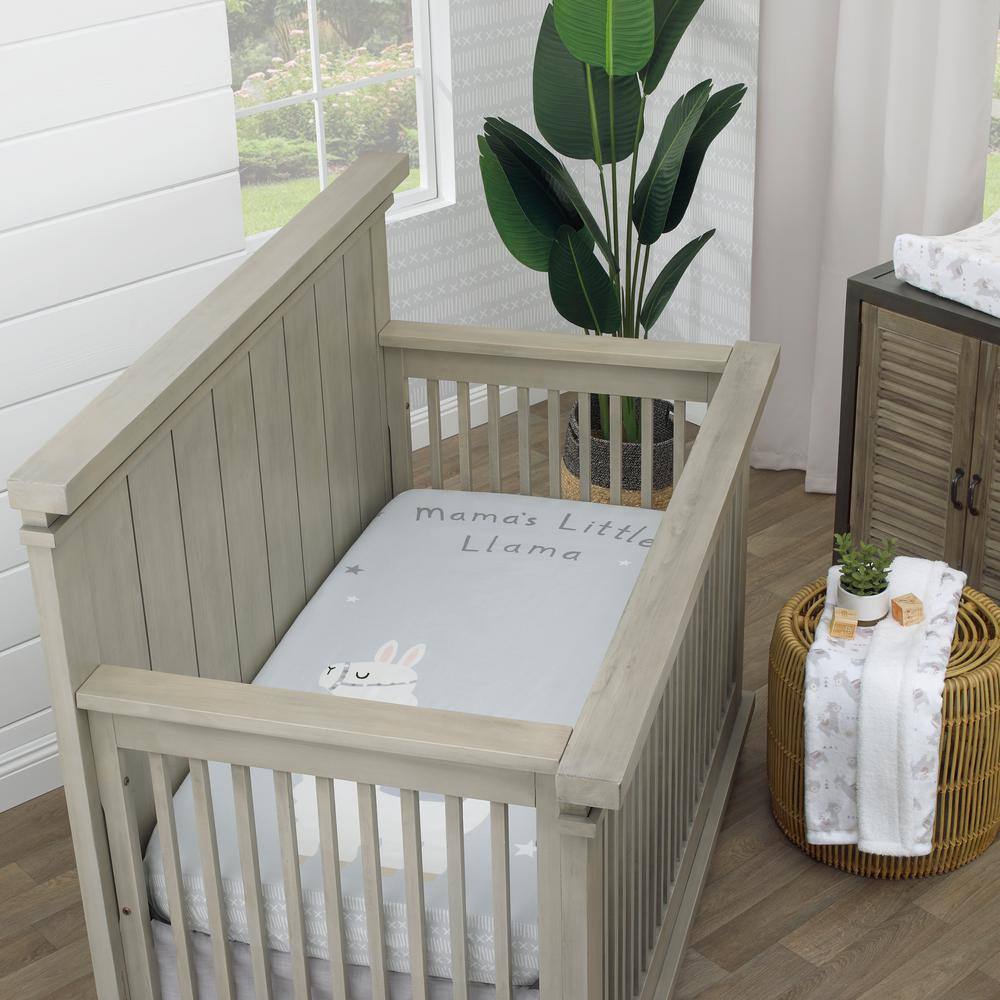 NoJo Mama's Little Llama Grey, White and Charcoal 100% Cotton Photo Op Fitted Crib Sheet