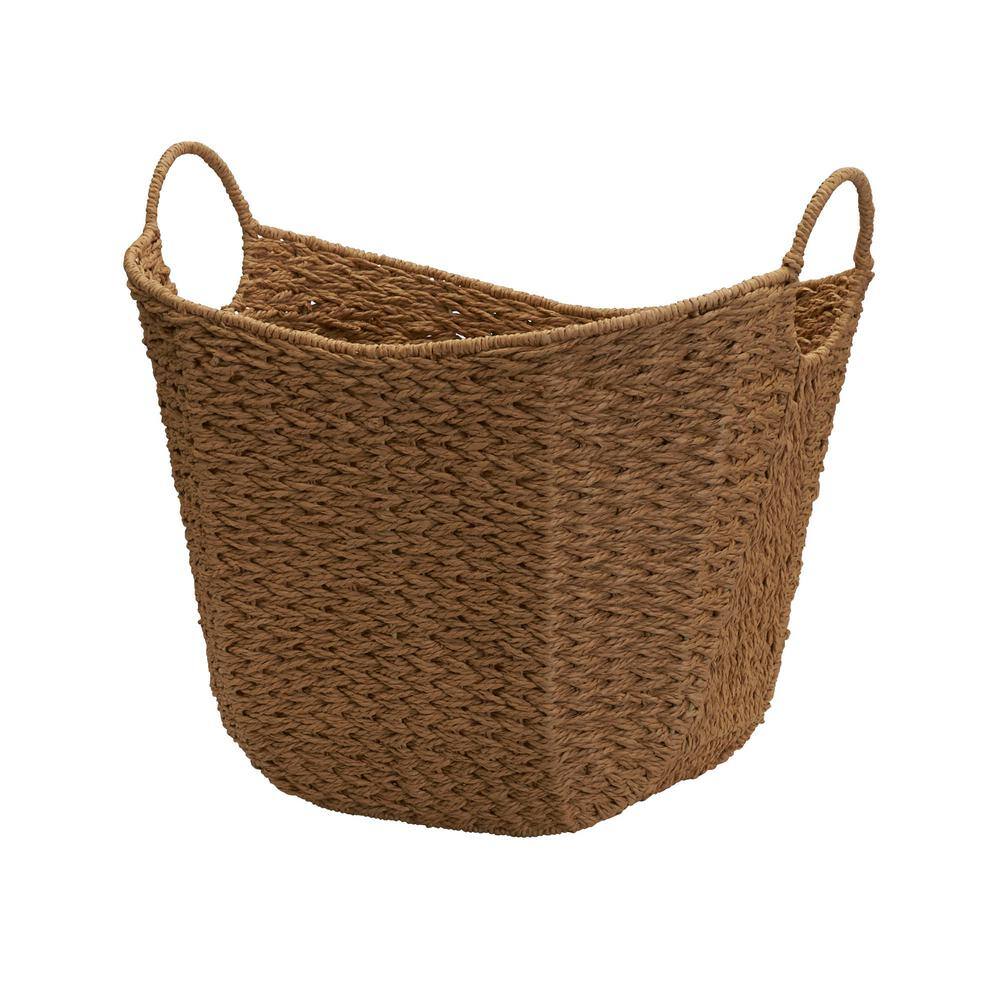 HOUSEHOLD ESSENTIALS Natural Seagrass Tall Scoop Basket with Handles