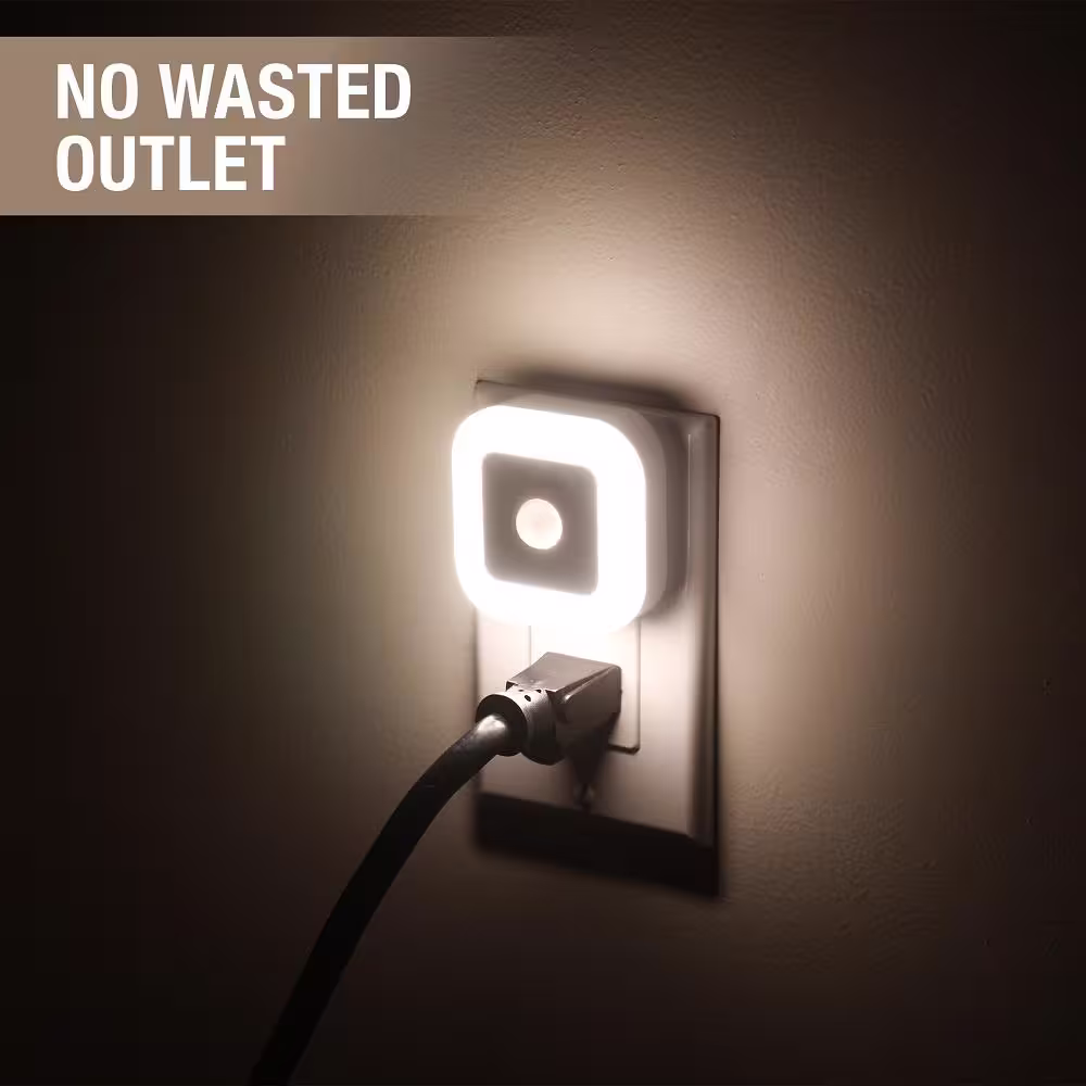 None 2 in. Plug-In Indoor Square LED Motion Sensor Automatic Dusk to Dawn Fade on and off Warm White Night Light