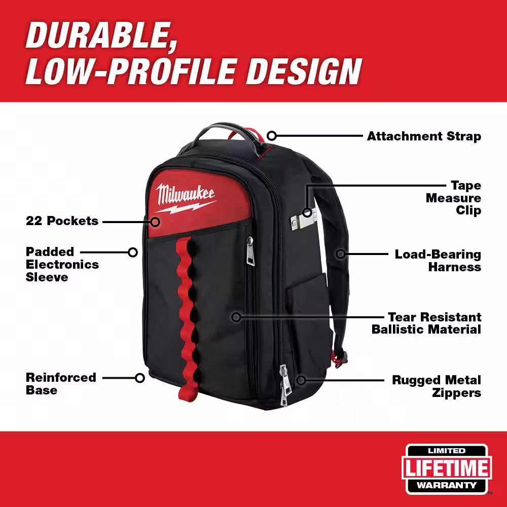 Milwaukee 14 in. Low Profile Backpack with Multi-Size Zipper Tool Bags in Red (3-Pack)