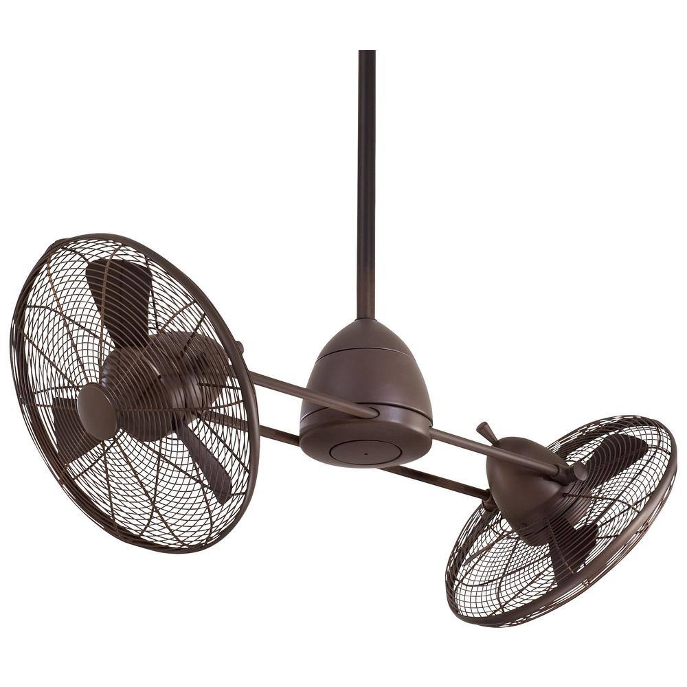 MINKA-AIRE Gyro Wet 42 in. LED Indoor/Outdoor Oil Rubbed Bronze Twin Turbo Ceiling Fan with Light and Wall Control
