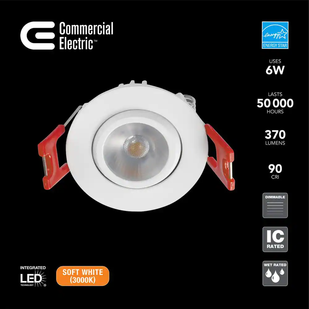 Commercial Electric 2 in. White Gimble LED Integrated Trimless Recessed Lighting Kit