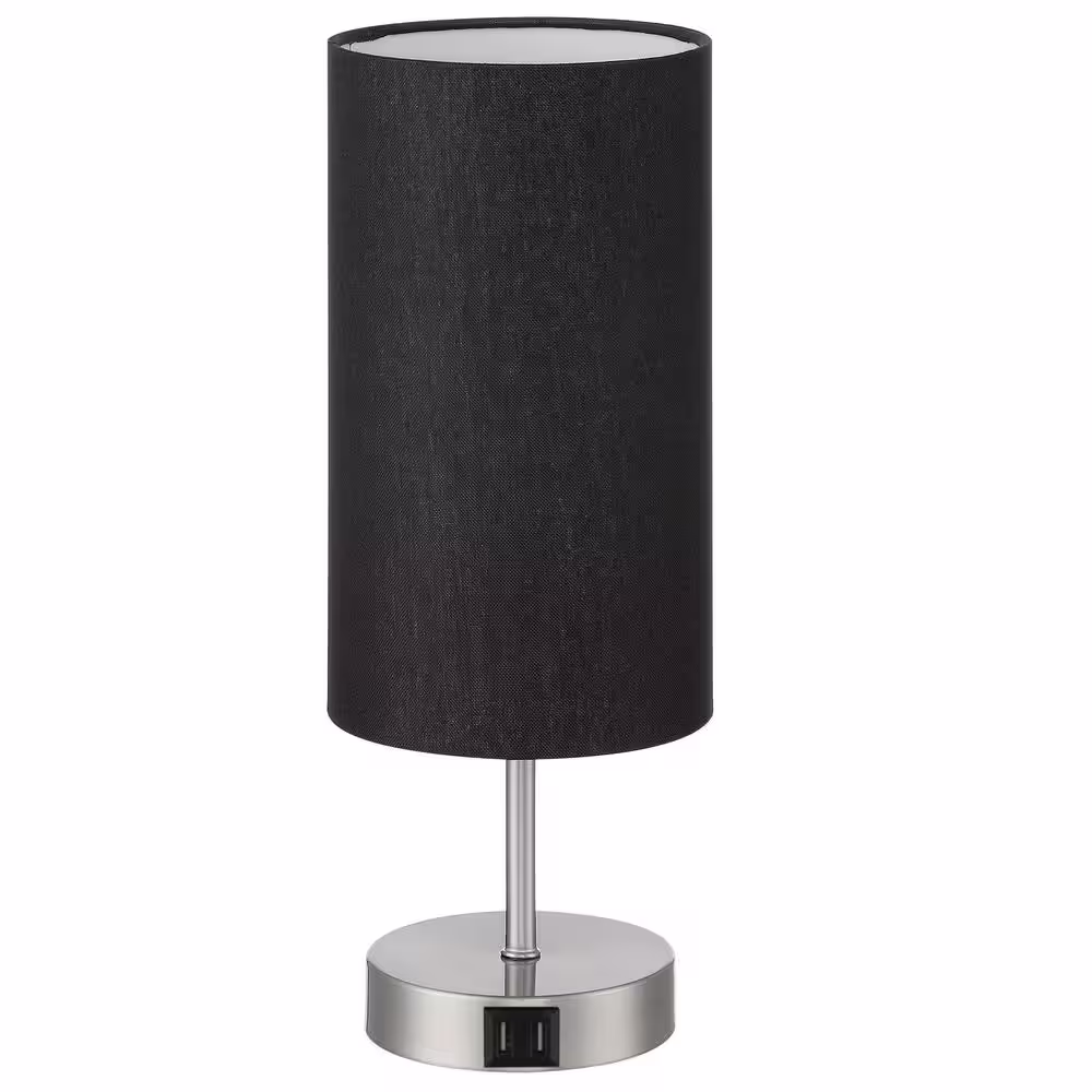 Cinkeda Beguna 15 in. Black Metal Touch Control Table Lamp with 2 USB Ports