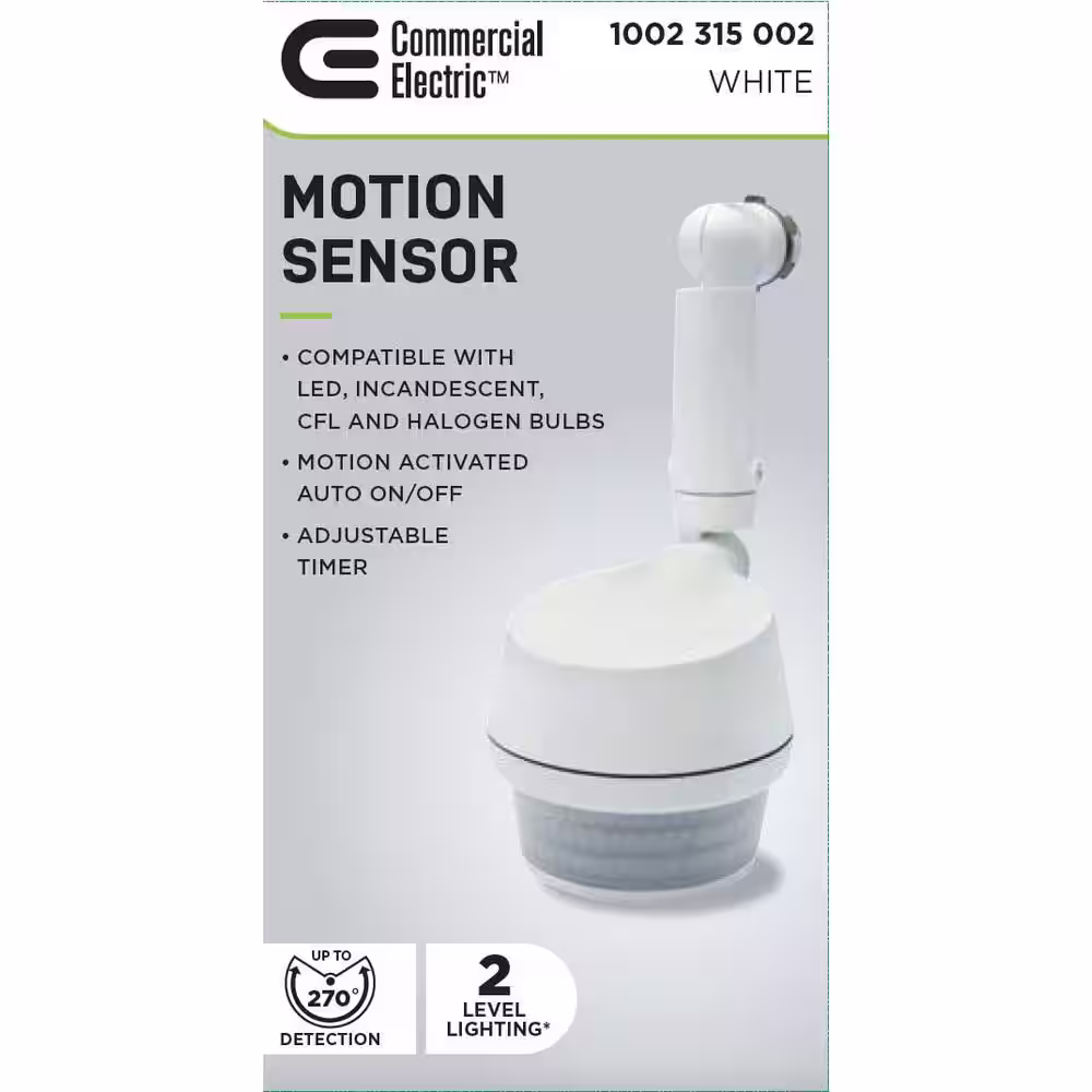 Commercial Electric 270-Degree White Motion Activated Wired Outdoor 1-Head Dusk to Dawn Security Flood Light Sensor