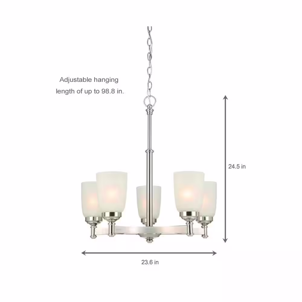 Hampton Bay 5-Light Brushed Nickel Chandelier with Frosted Glass Shades