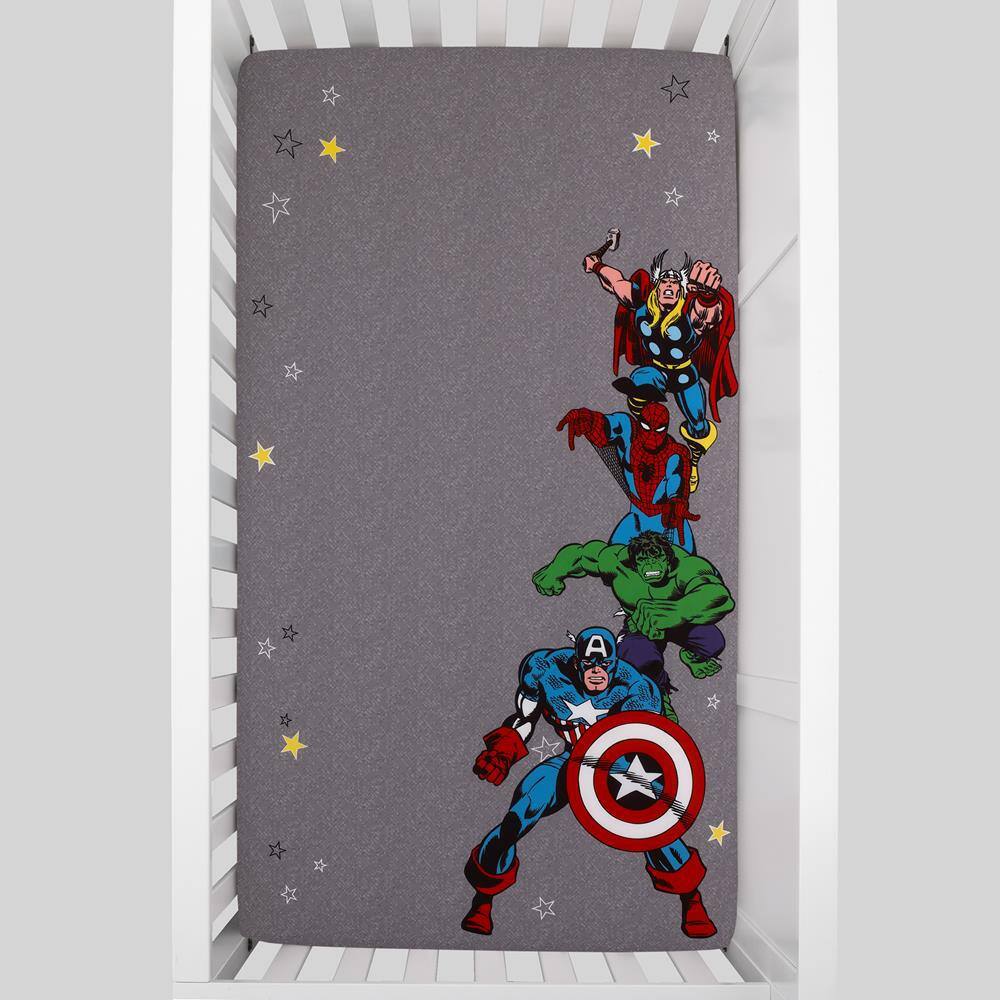 Marvel Comic Gray Graphic Polyester Crib Sheet
