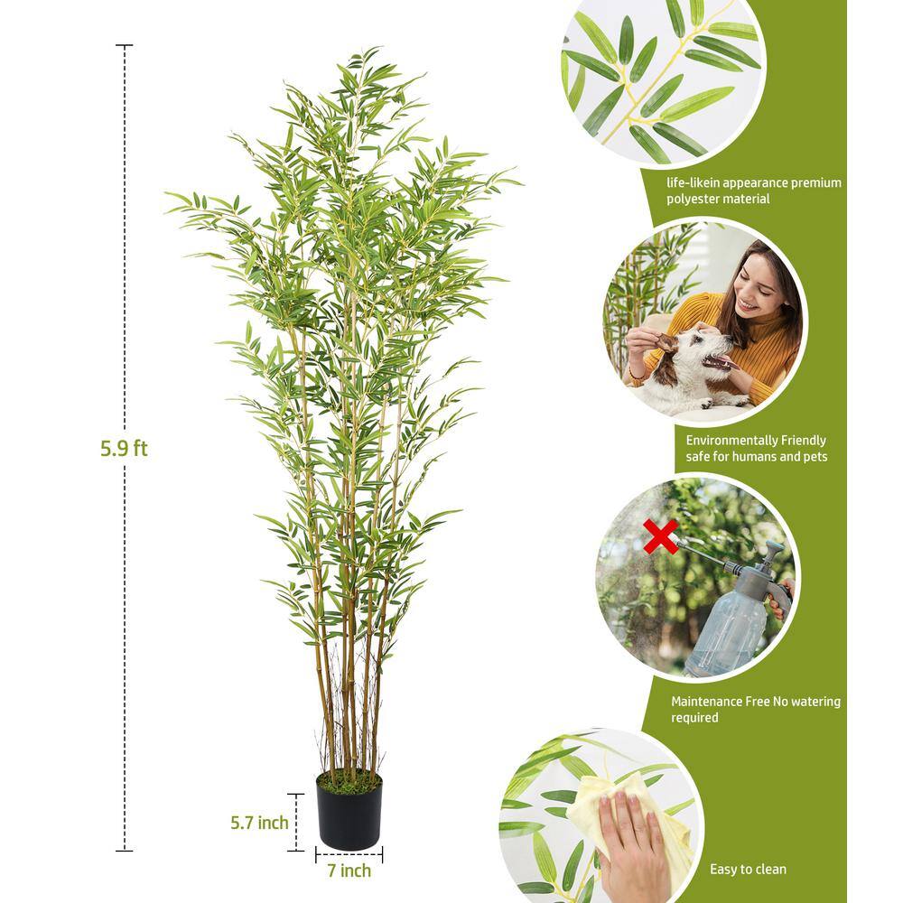 HOMLUX 72 in. Artificial Bamboo Tree - Tall Faux Potted Indoor Floor Plant - Large and Lifelike (Natural Trunk)