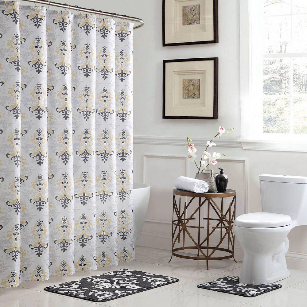 Bath Fusion Cameron 18 in. W x 30 in. L Bath Rug Set and 72 in. WÂ x 72 in. L Shower Curtain Set in Dark Grey