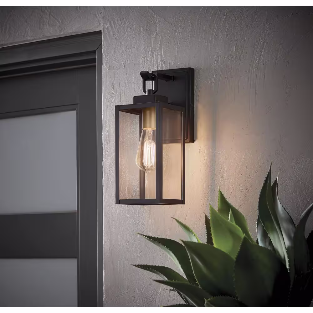 None Maplebrook 13.6 in. Matte Black with Gold Accents 1-Light Outdoor Line Voltage Wall Sconce with No Bulb Included