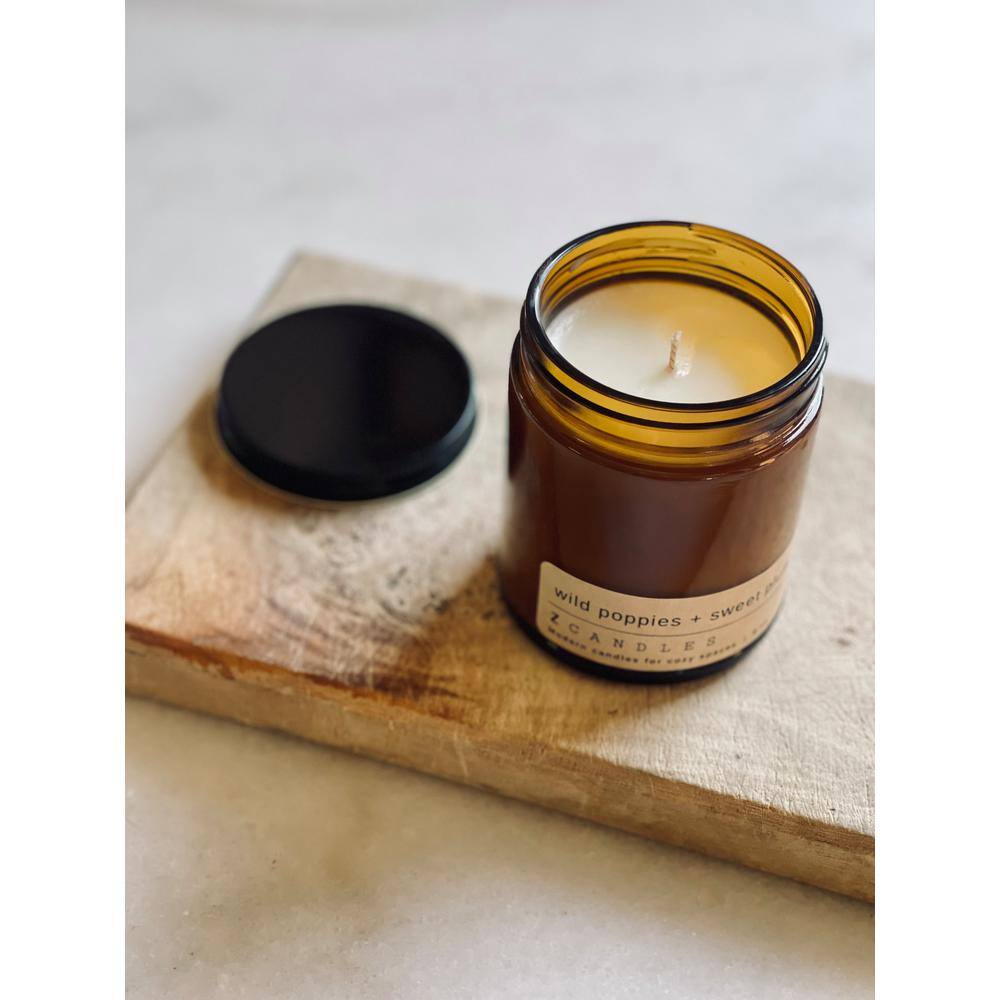 Z CANDLES Wild Poppies plus Sweet Plum, Amber Jar Candle 8 oz.