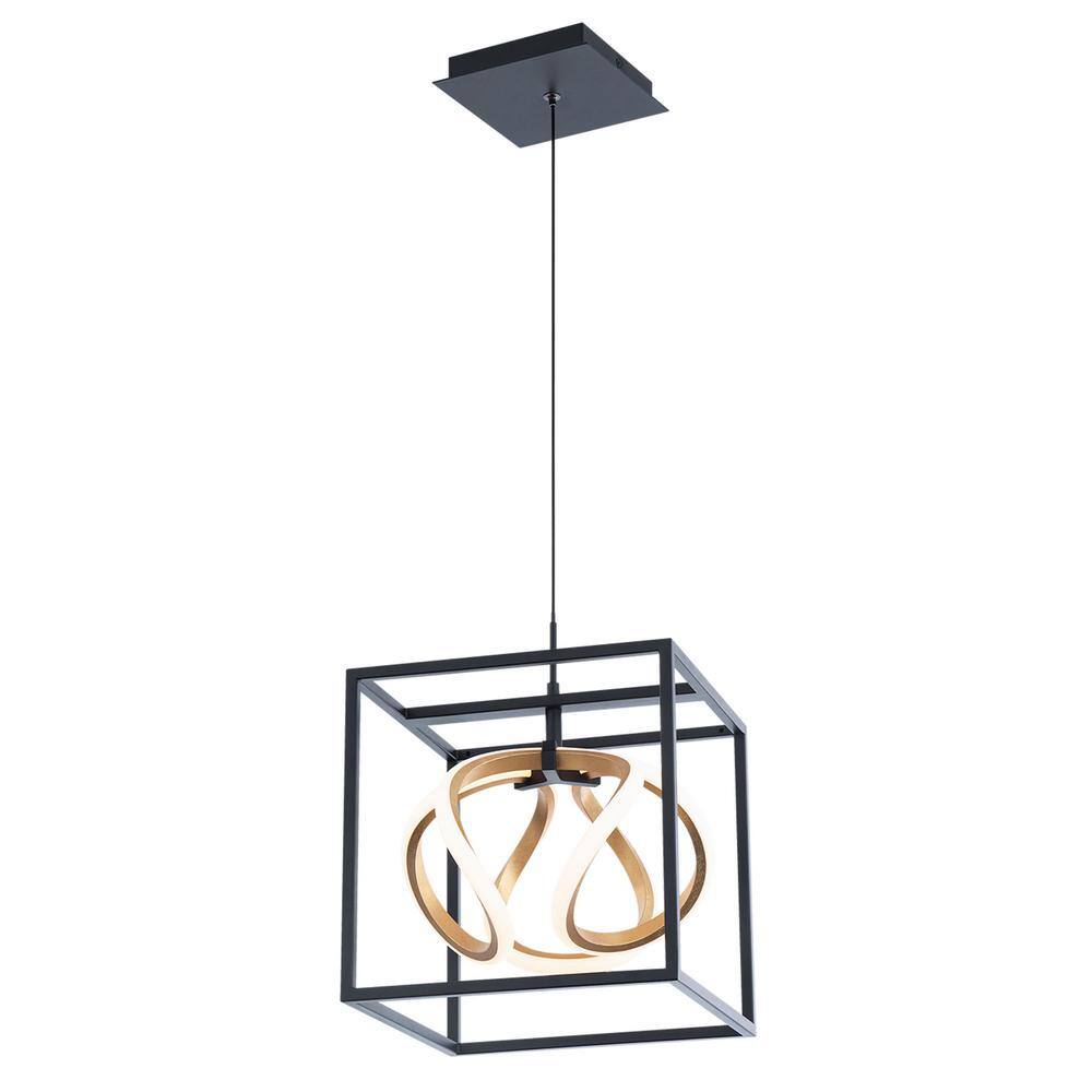 None Sinclair 14-Watt Integrated LED Black/Gold Leaf Caged Mini Pendant
