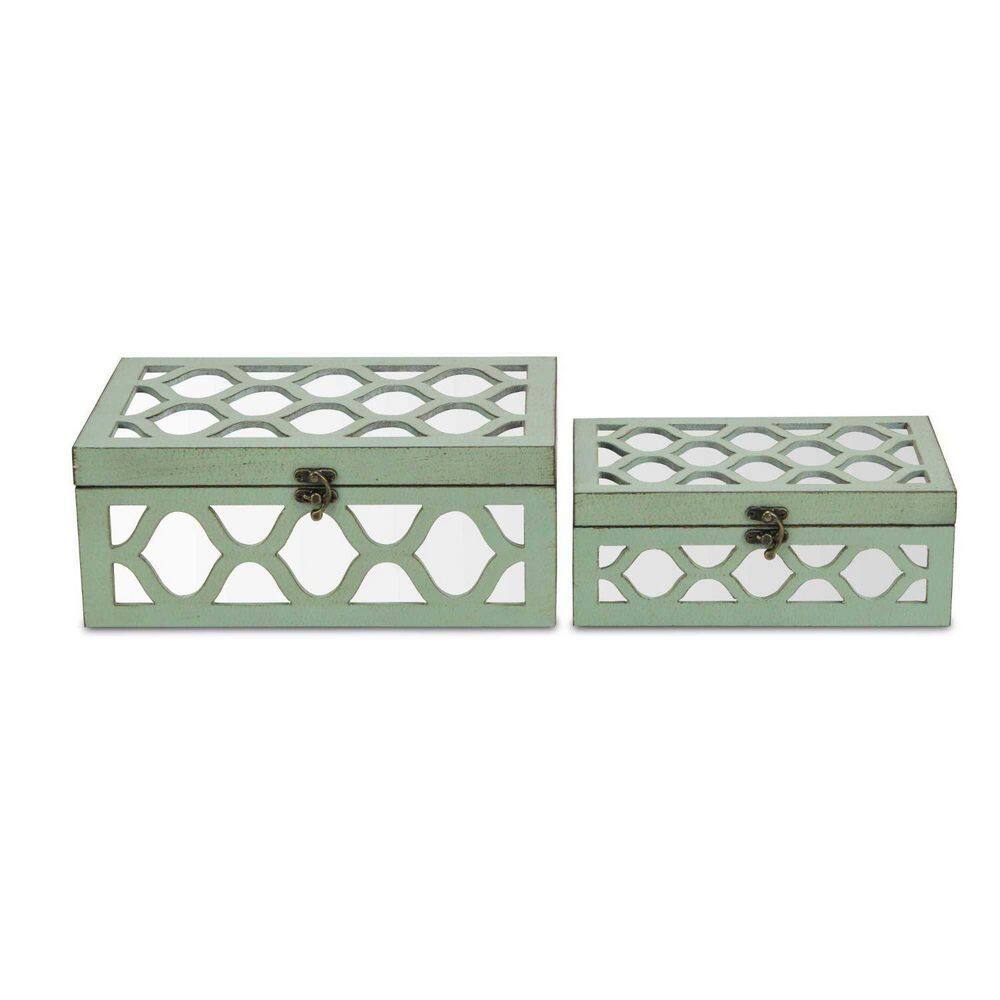 HomeRoots Blue Wooden Boxes with Overlayed Mirror Panels (Set of 2)