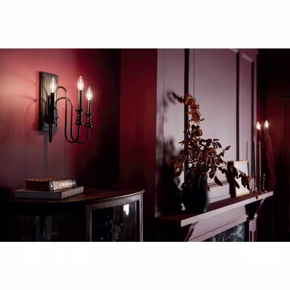 KICHLER Karthe 3-Light Black Hallway Wall Sconce Light