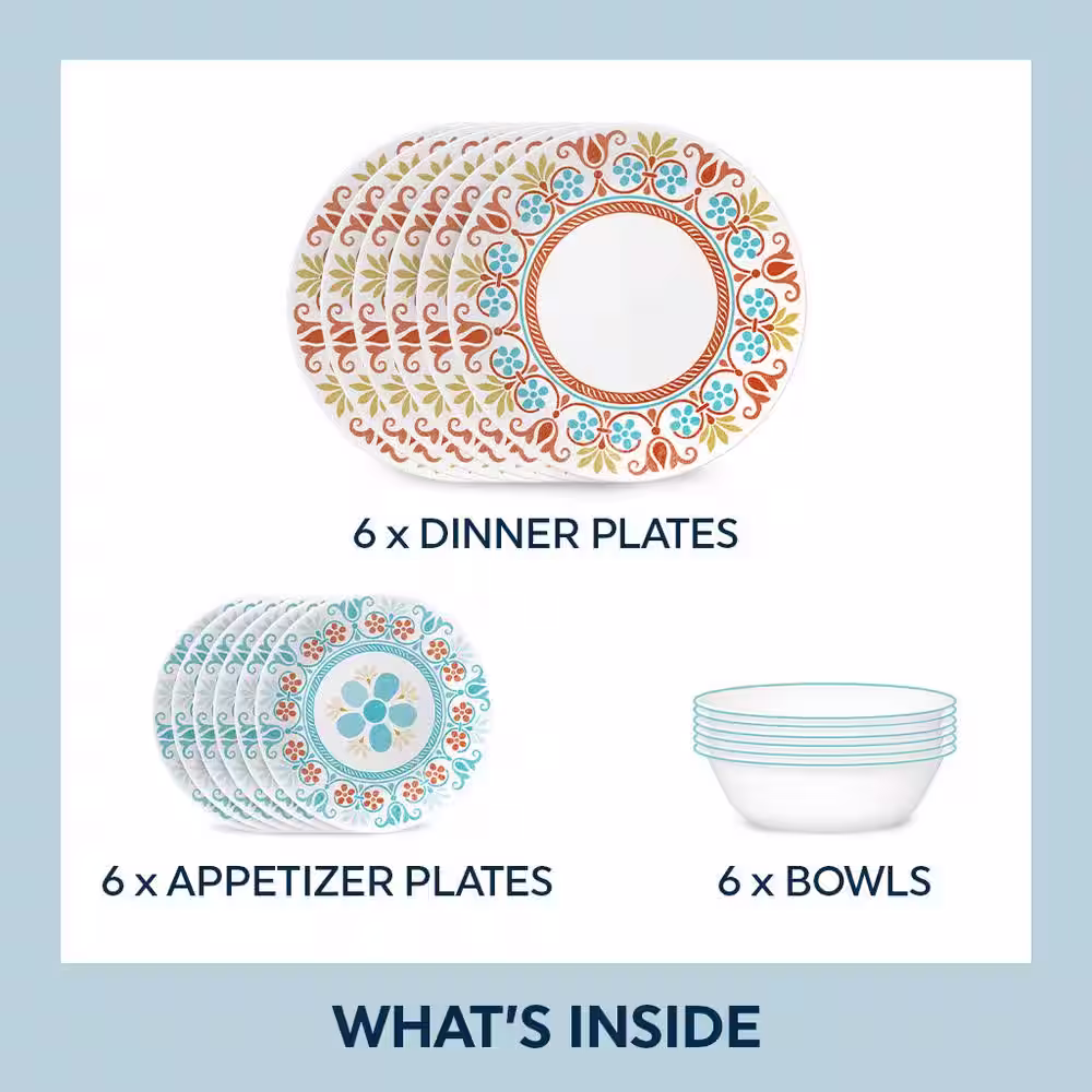 Corelle Terrocata Dream 18-Piece Set Includes 6 each Dinner Plates, Lunch Plates and Bowls