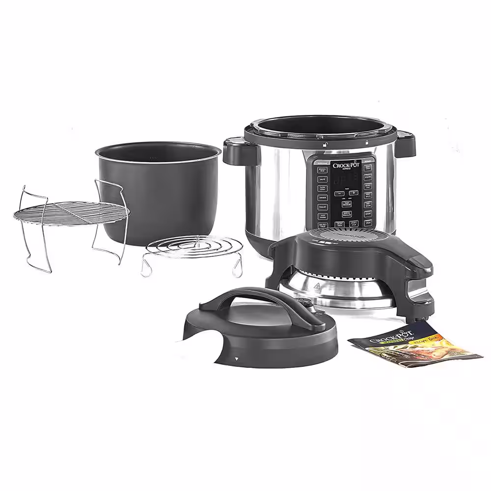 Crock-Pot 8-qt. Express Crock Programmable Slow Cooker and Pressure Cooker with Air Fryer Lid - Silver Stainless Steel