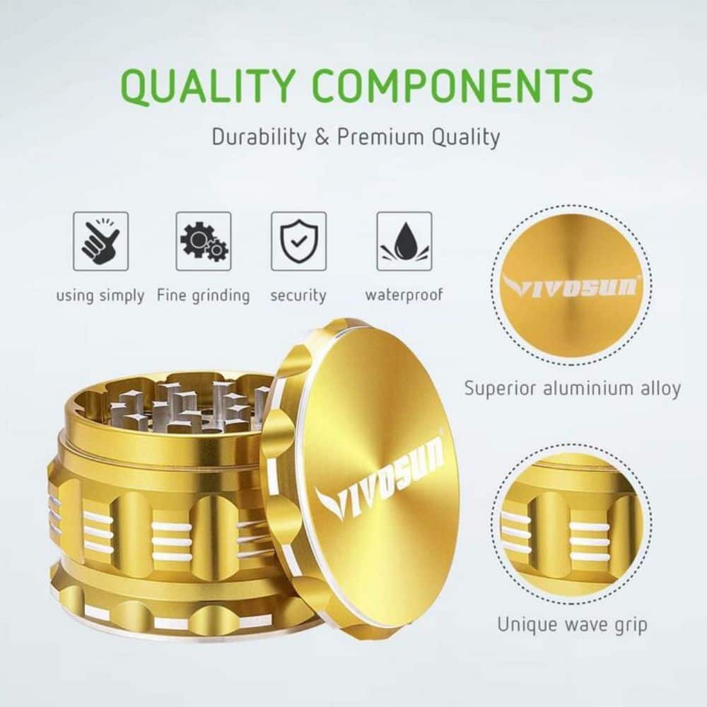 VIVOSUN 2.5 in. Herb Grinder Aluminium Spice Grinder With Pollen Scraper for Kitchen in Yellow