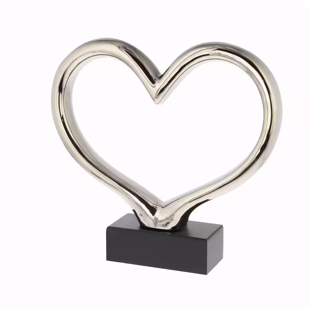 Novogratz Silver Ceramic Heart Sculpture with Black Base