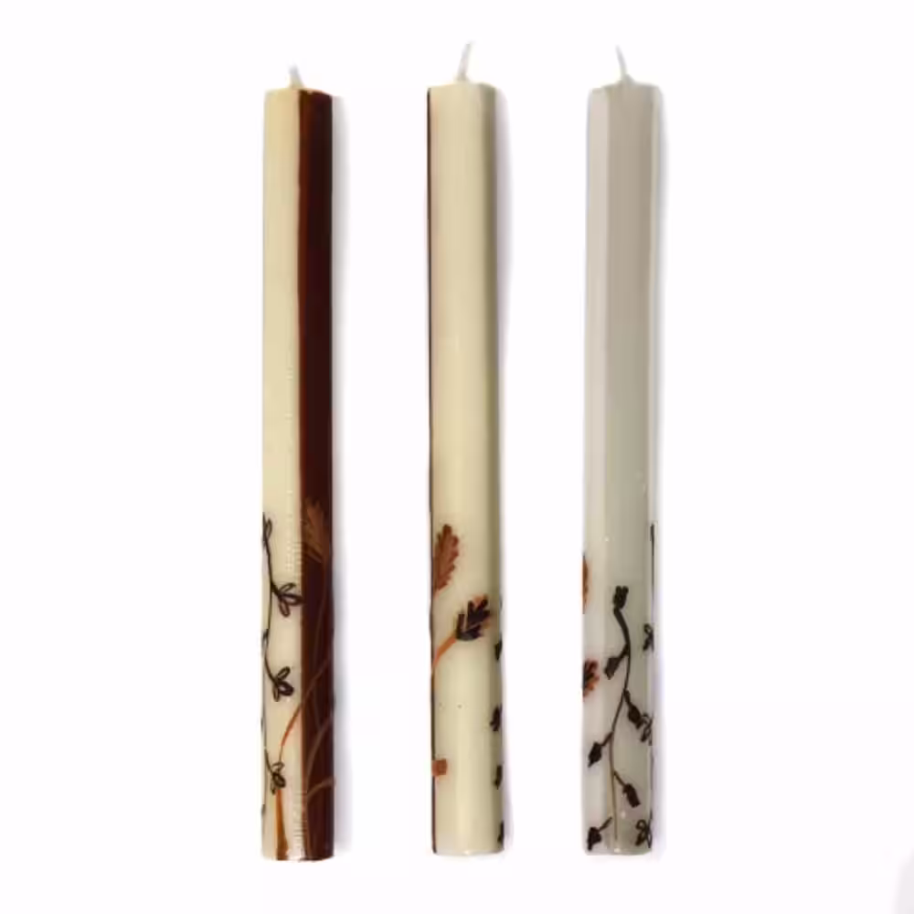 Global Crafts Kiwanja Design Unscented Hand-Painted Brown Dinner Candles Boxed (Set of 3)