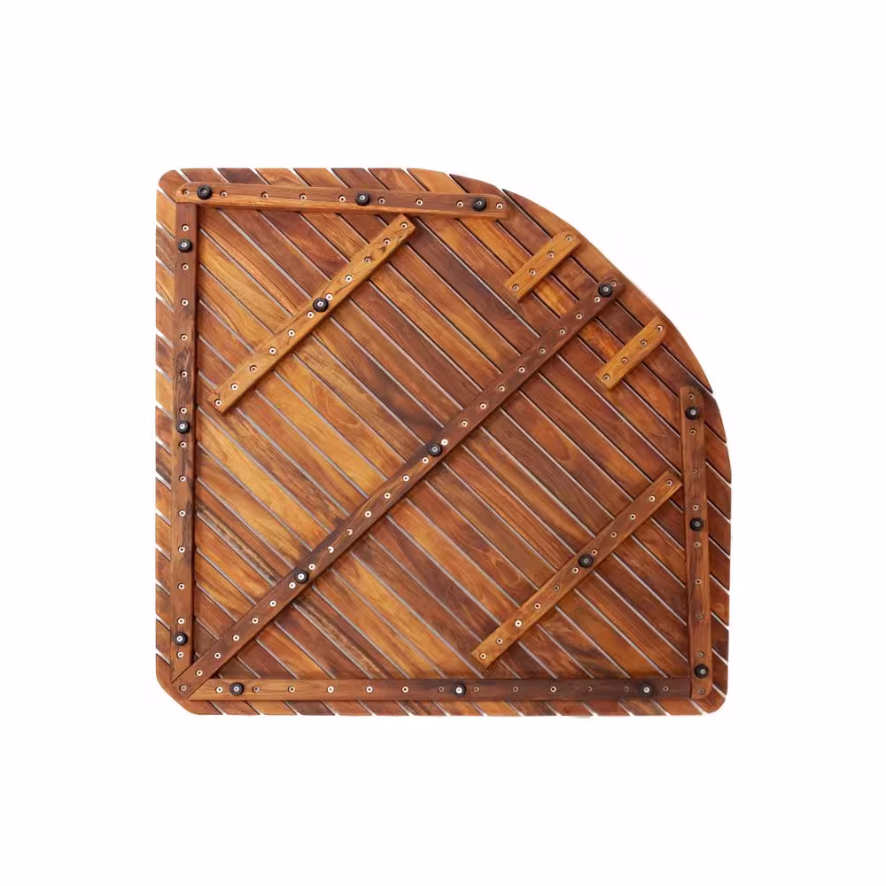 None Oiled Brown Teak Indoor and Outdoor Shower and Spa Mat with Rounded Edge 30 in. x 30 in.