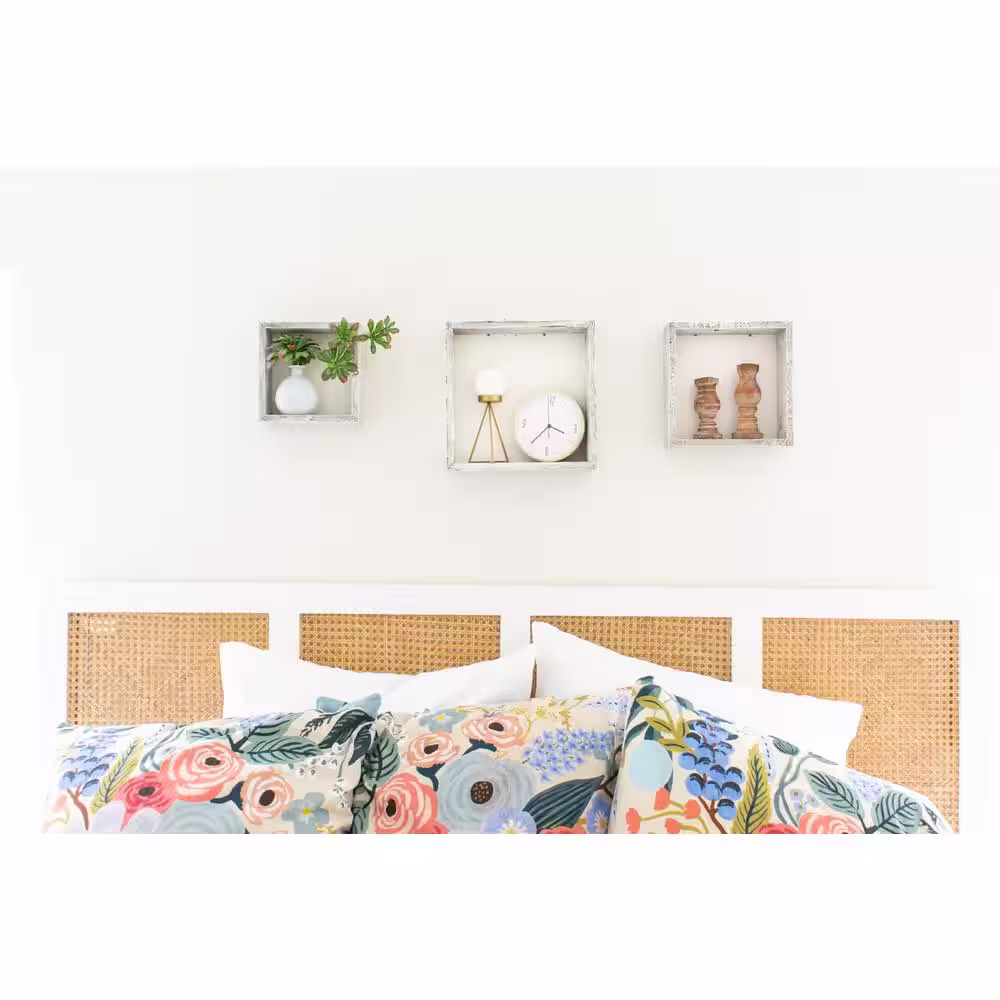 BarnwoodUSA 3-Piece Rustic Farmhouse White Wash Floating Square Wall Shelf Set