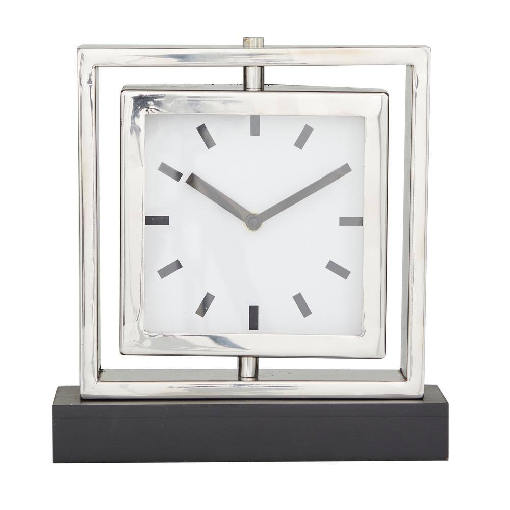 Litton Lane Silver Stainless Steel Analog Clock with Black Base