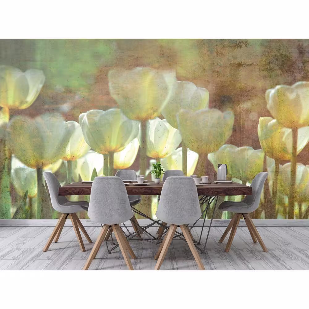 Dimex White Tulips Abstract Flowers Wall Mural