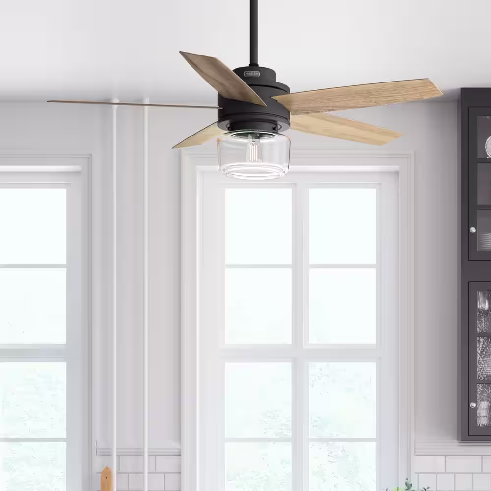 Hunter Margo 52 in. Indoor Matte Black Ceiling Fan with Light Kit and Remote Included