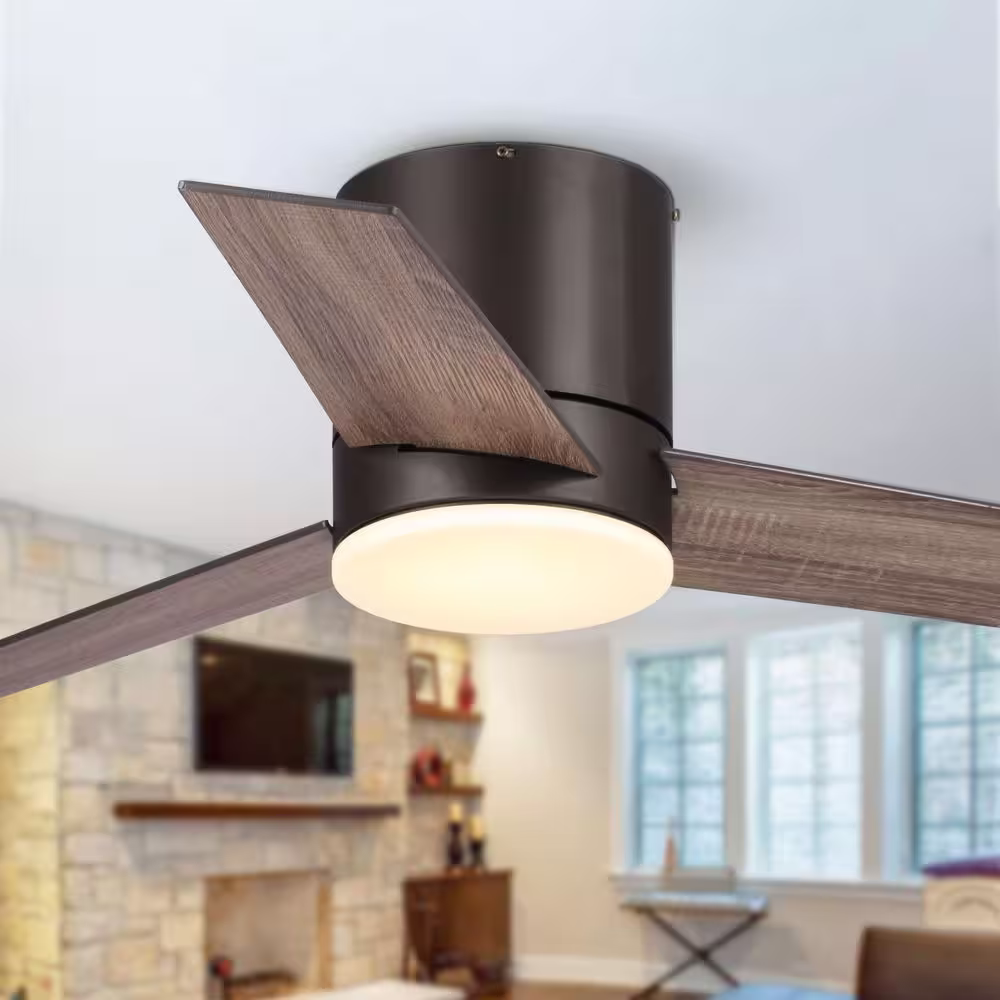 Parrot Uncle Kielah 48 in. Integrated LED Bronze Flush Mount Ceiling Fan with Light and Remote Control