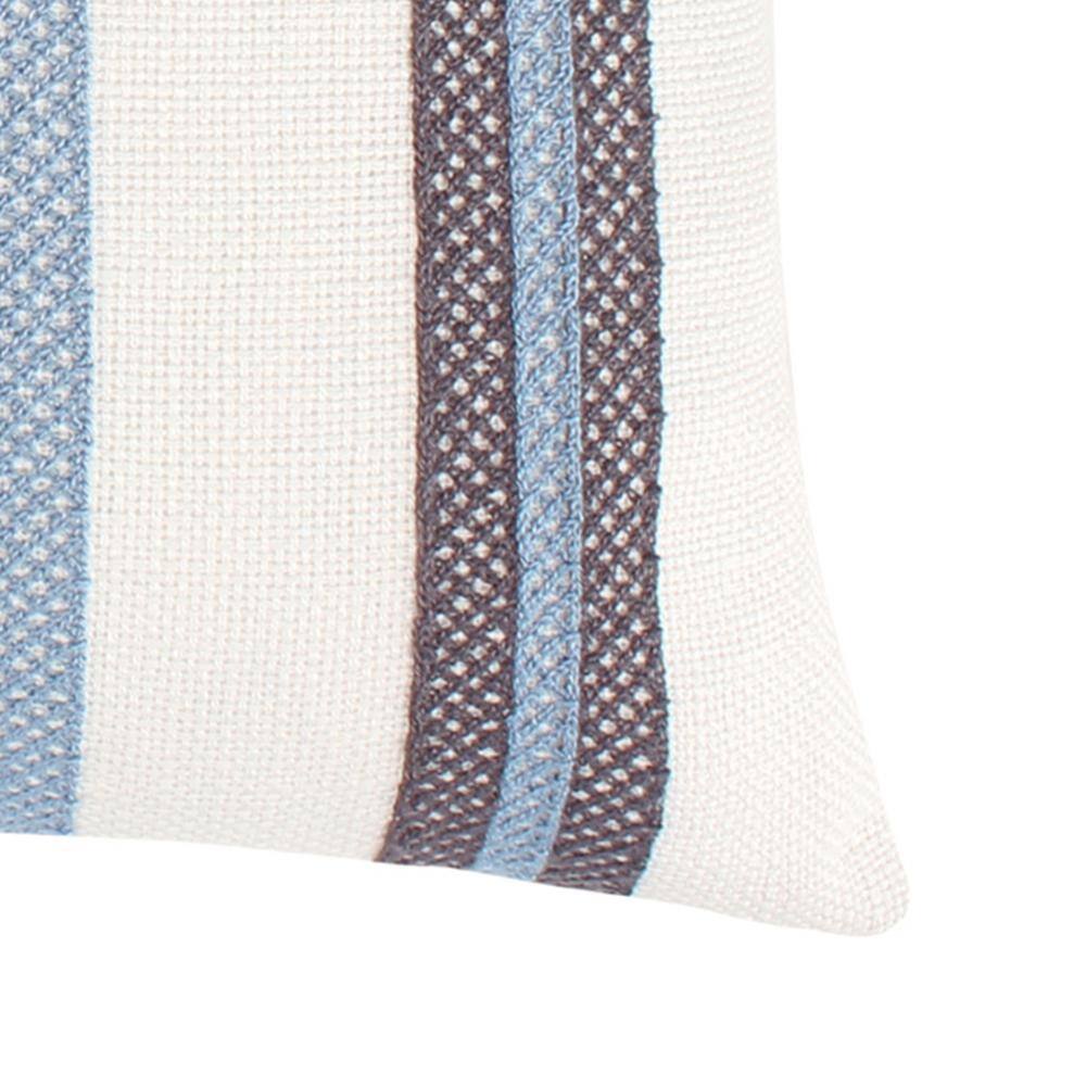 None Tobago White Embroidered Stripes 18 in. x 18 in. Throw Pillow