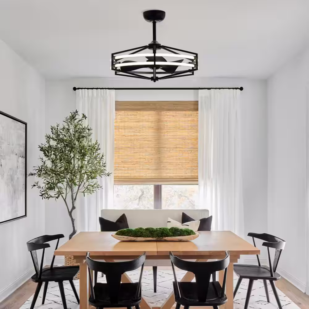 Parrot Uncle 29 in. LED Indoor Black Downrod Mount Chandelier Ceiling Fan with Light and Remote Control