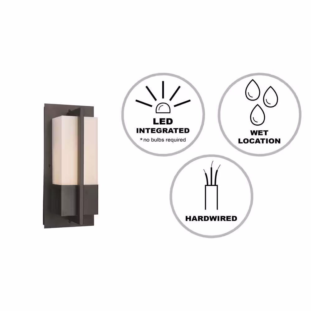 Bel Air Lighting Venue 12 in. Black Integrated LED Outdoor Wall Light Fixture with Acrylic Shade