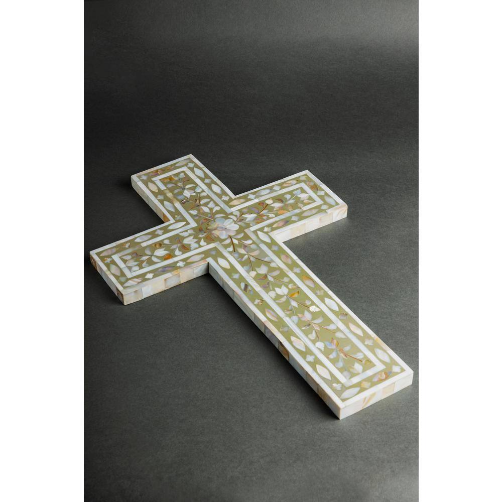 GAURI KOHLI Jodhpur Mother of Pearl Wall Cross Beige Decorative Sign