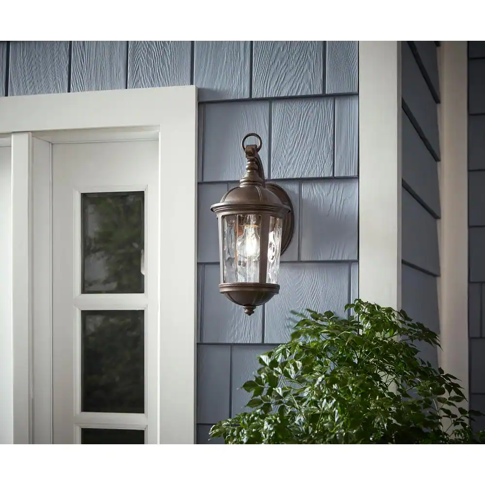 Home Decorators Collection Leeds 16 in. Mystic Bronze 1-Light Outdoor Line Voltage Wall Sconce with No Bulb Included
