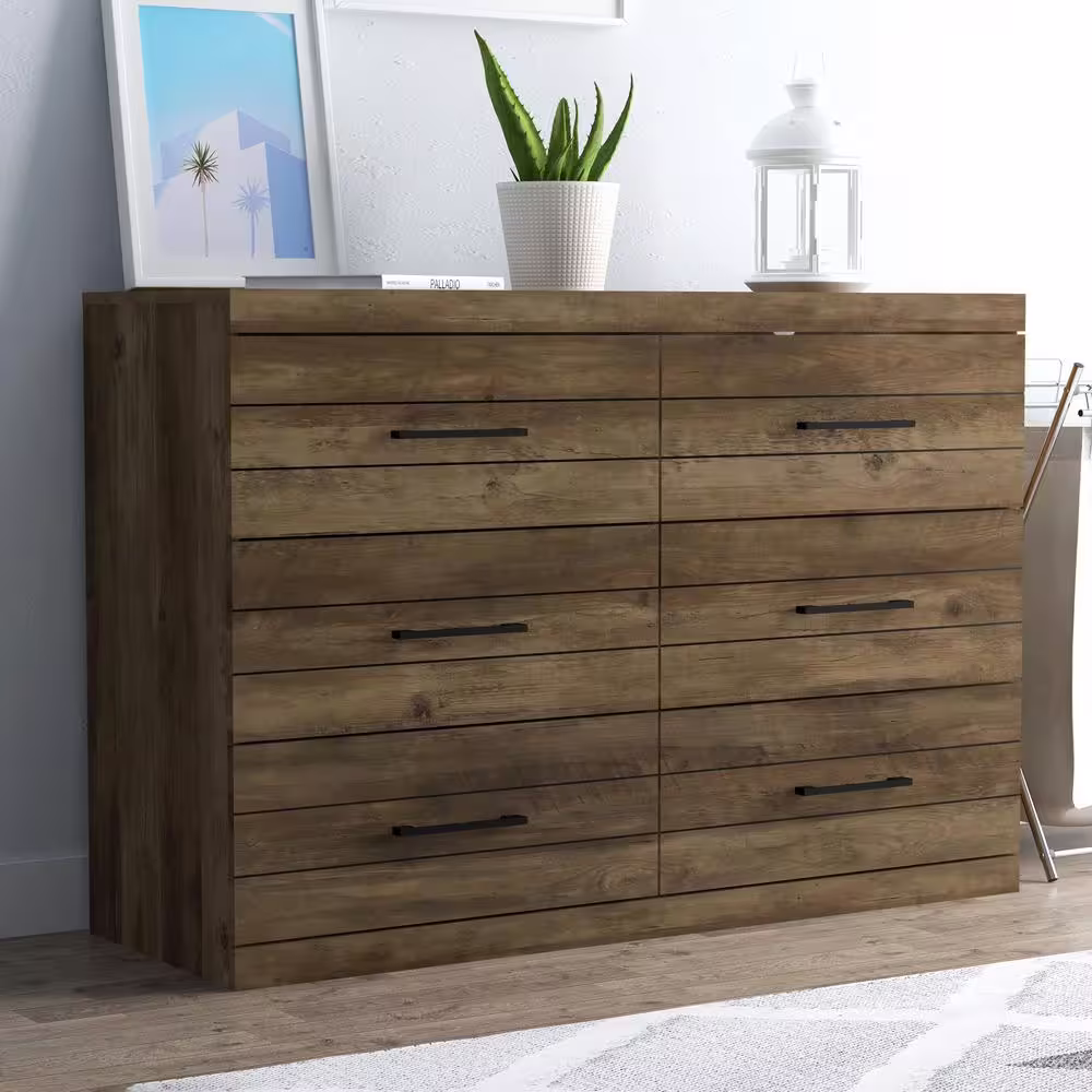 GALANO Hamsper 6-Drawer Knotty Oak Dresser (31.7 in. x 46.5 in. x 16.3 in.)