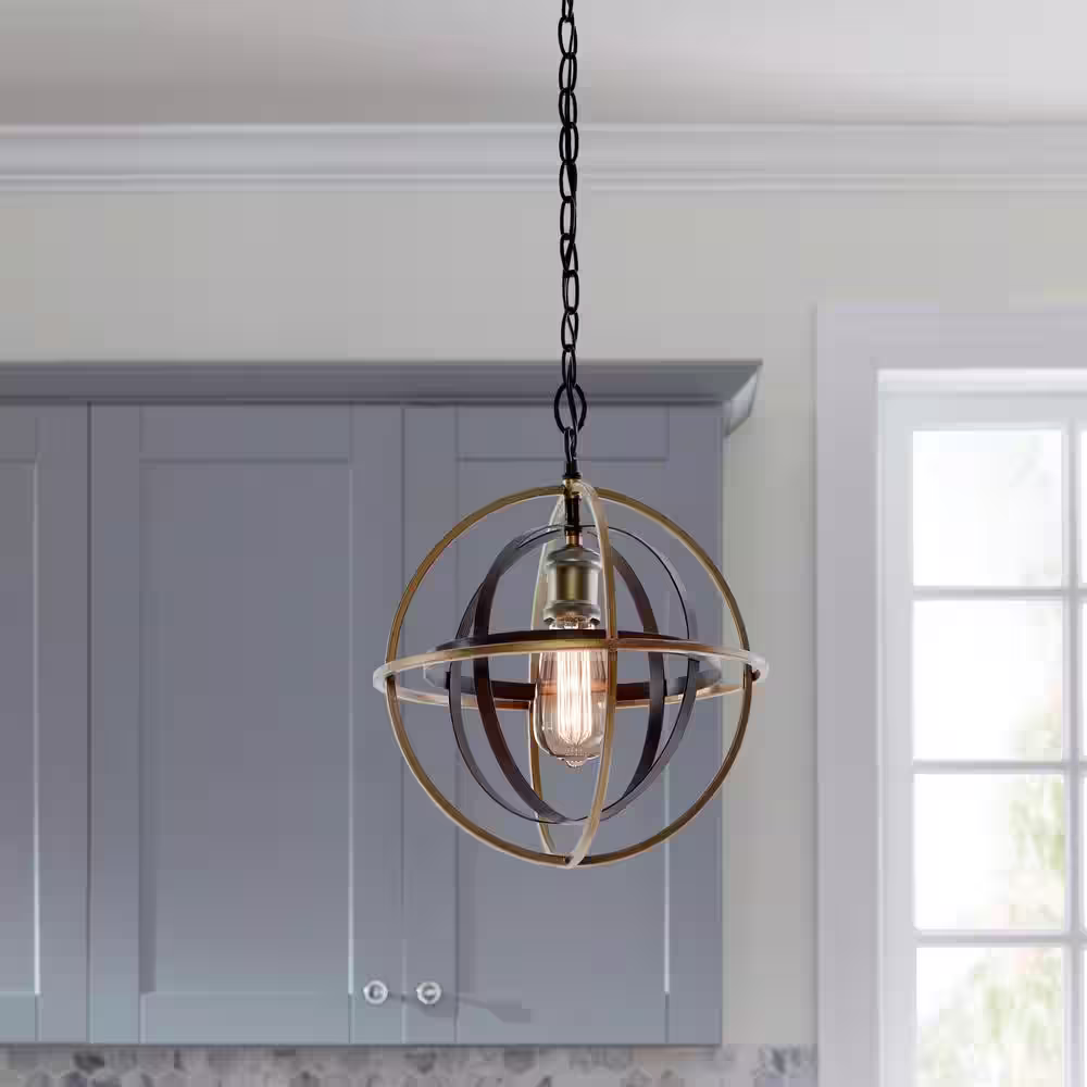 Home Decorators Collection Barton Bay 1-Light Bronze and Champagne Pewter Orb Mini Pendant
