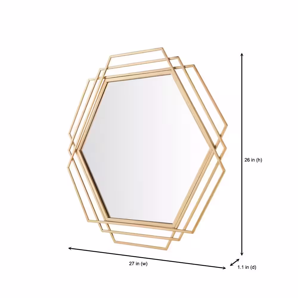 StyleWell Medium Hexagonal Gold Modern Accent Mirror (26 in. H x 27 in. W)