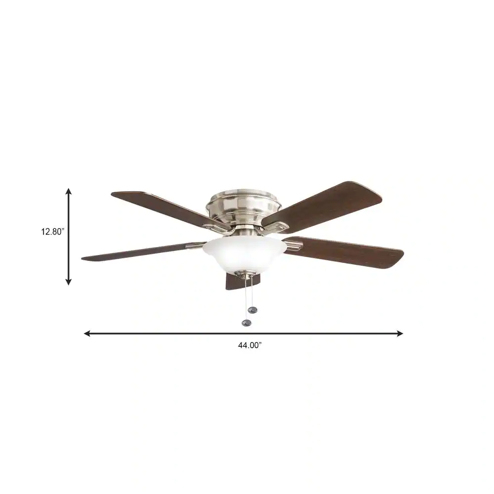 Hampton Bay Hawkins III 44 in. LED Indoor Brushed Nickel Flush Mount Ceiling Fan with Light