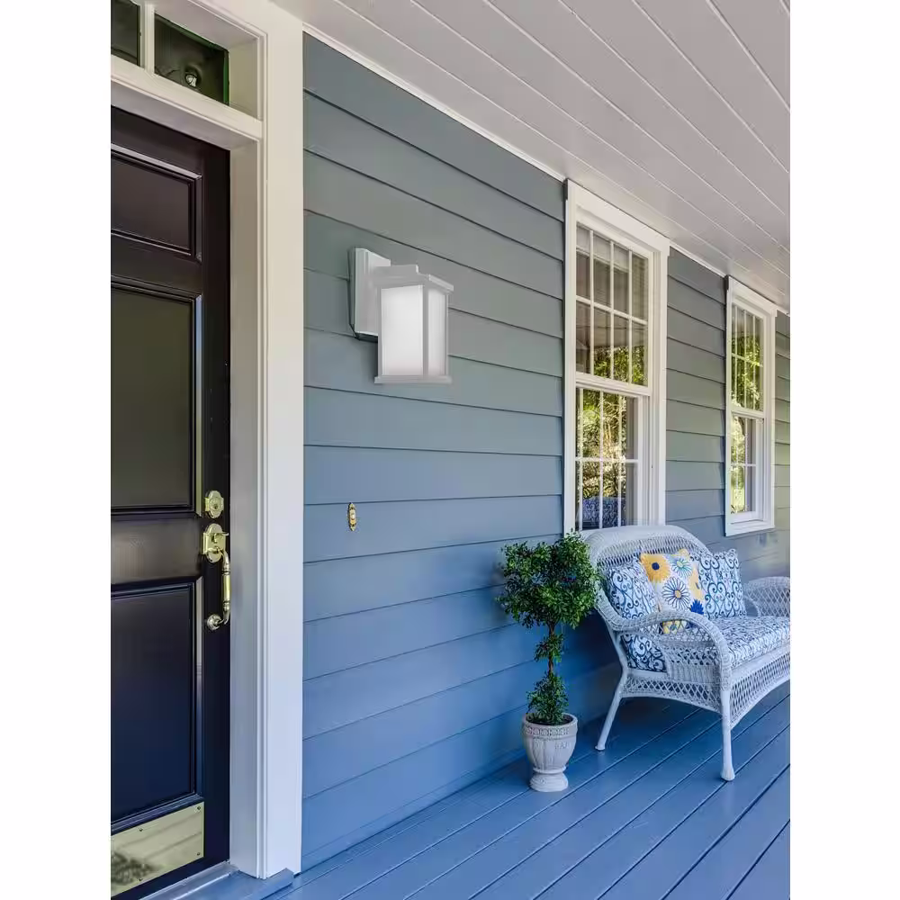 SOLUS 14.4 in. x 6.4 in. White LED Square Composite Outdoor Wall Lantern Sconce with 4000K LED Lamp with Frost Acrylic Lens