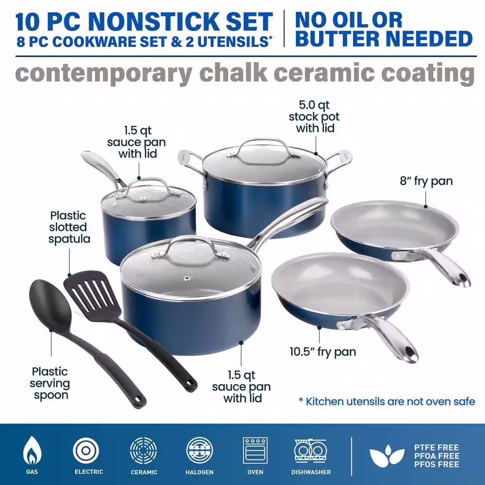 GRANITESTONE 10-Piece Aluminum Ceramic Coating Nonstick Cookware Set
