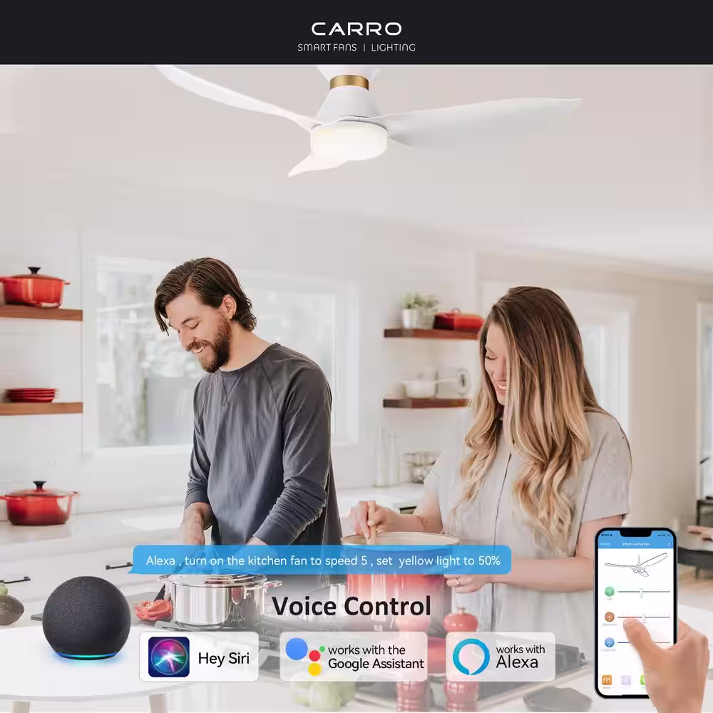 CARRO Daisy 45 in. Integrated LED Indoor White Smart Ceiling Fan with Light and Remote, Works with Alexa and Google Home