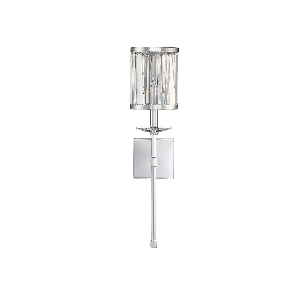 Savoy House Ashbourne 5.5 in. x 26 in. 1-Light Polished Chrome Contemporary Wall Sconce with Decorative Crystal Shade