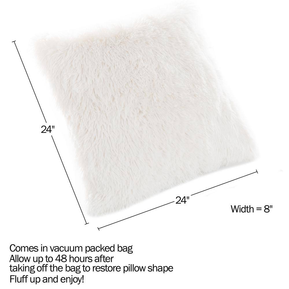 None White 24 in. W x 24 in. L Faux Fur Square Shag Throw Pillow