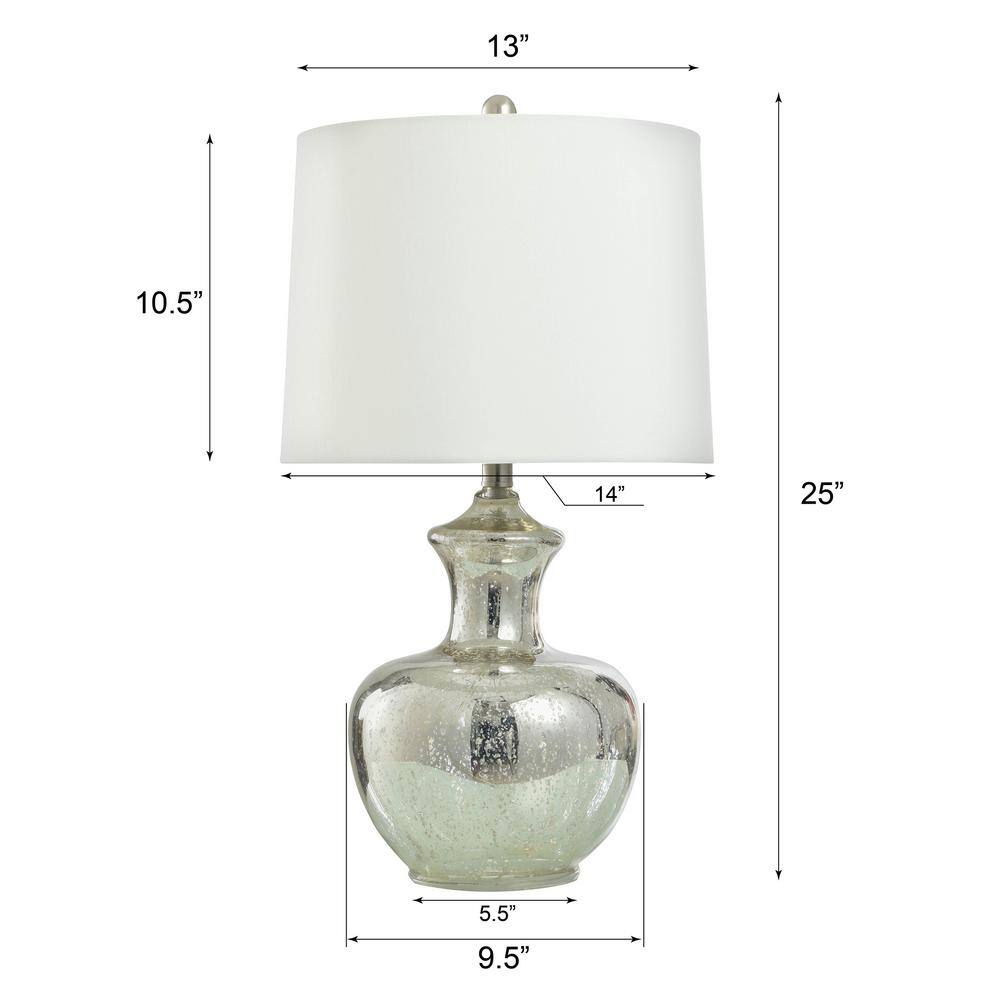 StyleCraft 25 in. Silver Mercury Table Lamp with Off White Hardback Fabric Shade