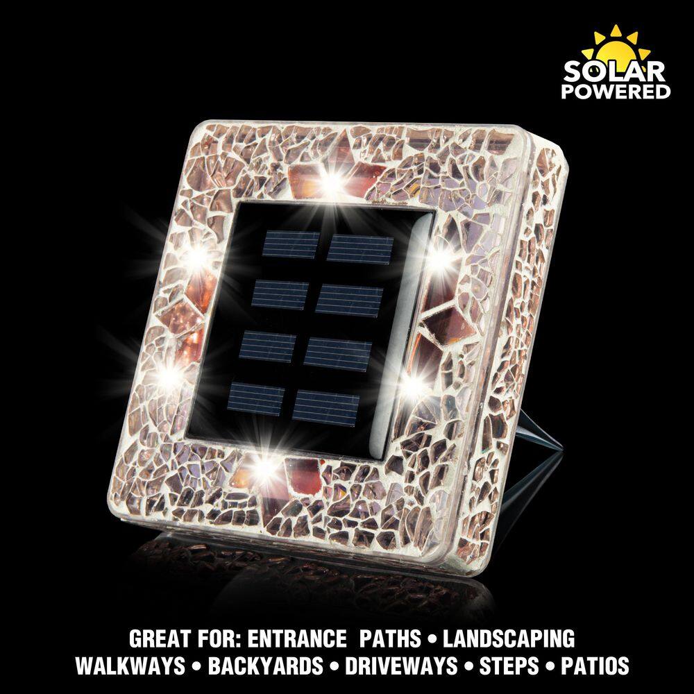 Bell + Howell Mosaic Disk Lights Light Brown Solar Powered LED Waterproof Square Path Light (4-Pack)