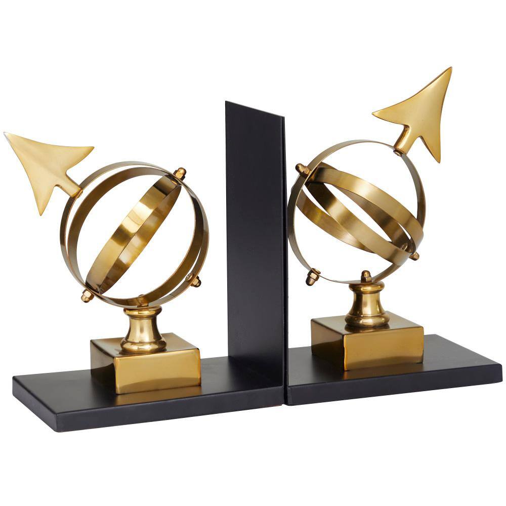 Litton Lane Gold Wood Nautical Bookends 7 in. x 8 in. (Set of 2)
